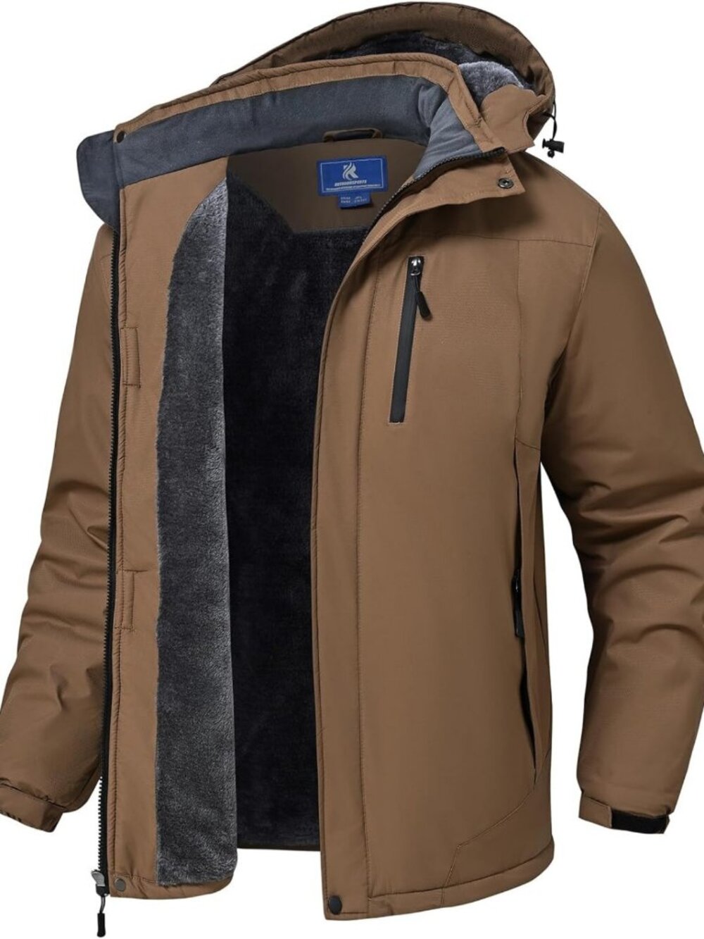 Men's Waterproof Ski Jacket with Hood | Windproof Snowboarding Coat, Fleece